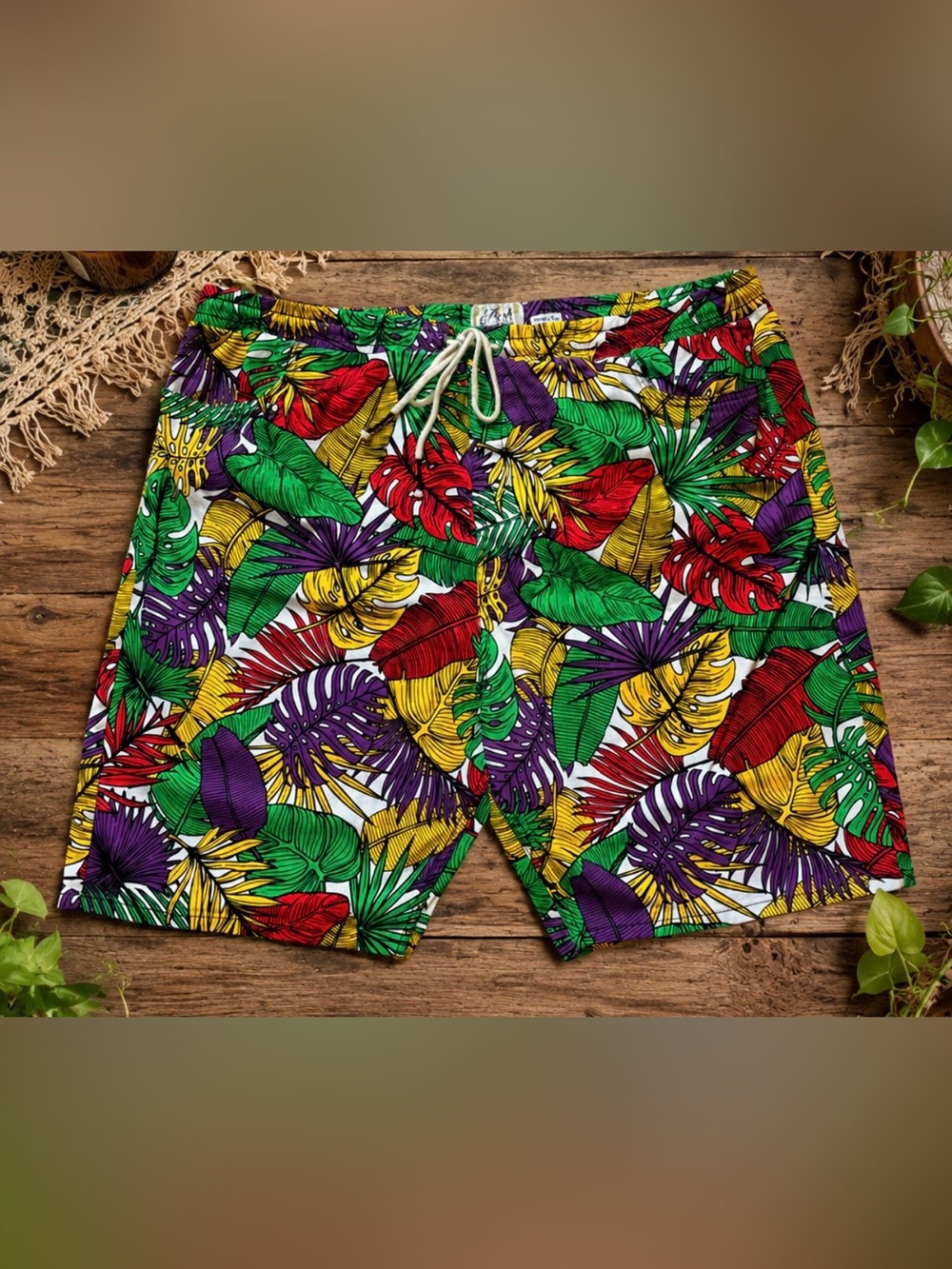Fresh Prince of Bel-Air Tropical Leaf Print Shorts Mens 5XL Drawstring Stretch
